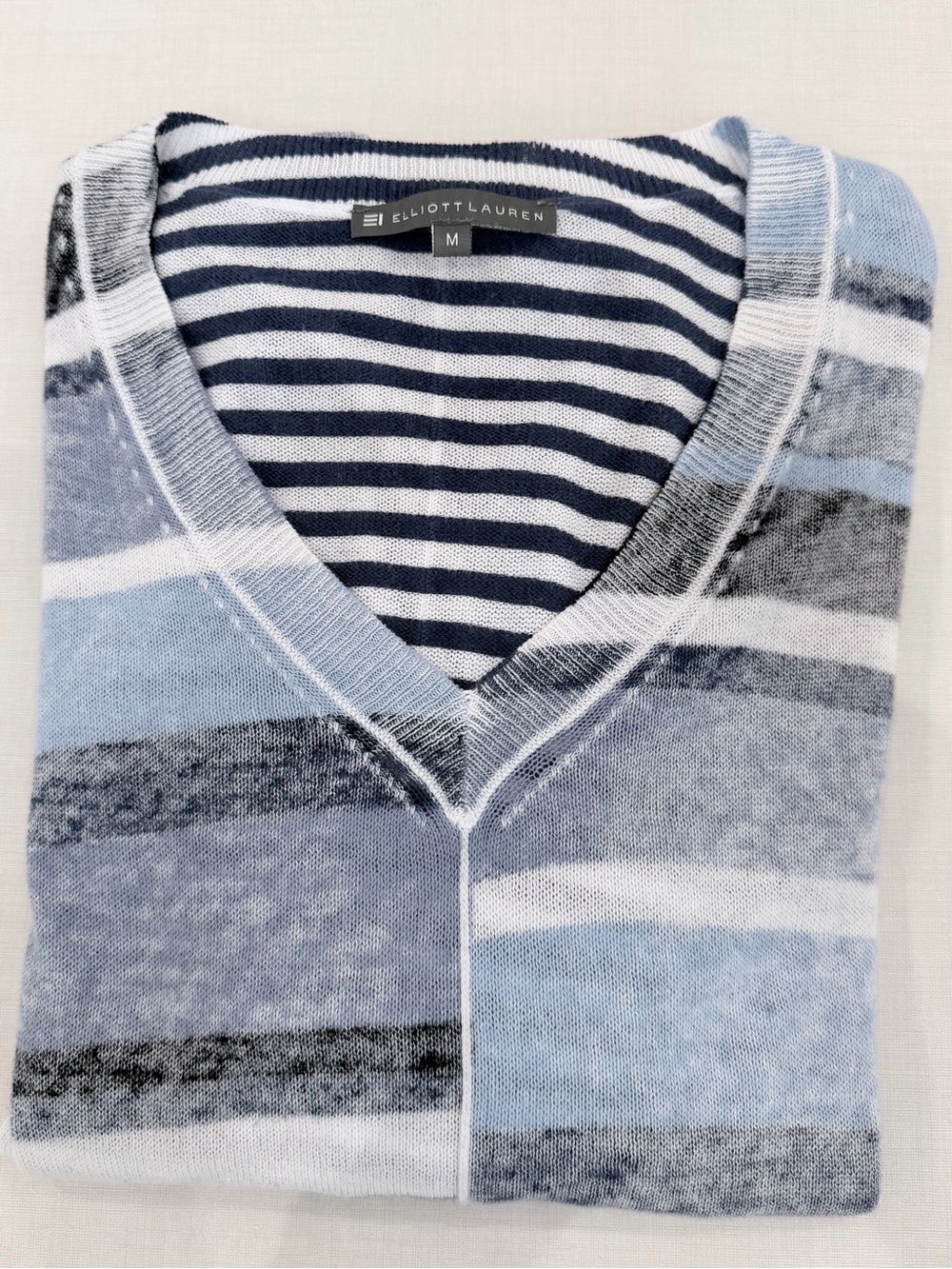 Elliott Lauren Lightweight Sweater Slouchy Blue Stripe 100% Cotton - M - Picture 3 of 11